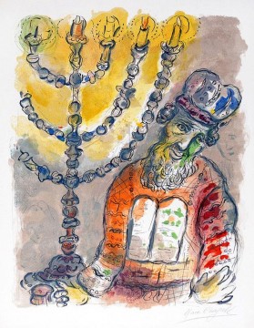 Aaron and the Seven Branched Candle stick from Exodus contemporary Marc Chagall Oil Paintings